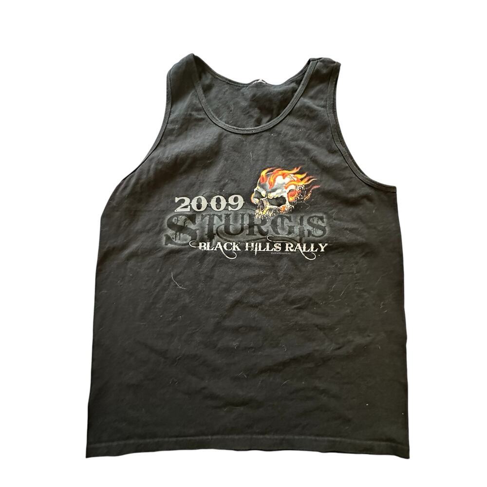 VINTAGE x Mens Womens 2009 Y2K Black Sturgis Motorcycle  Biker Tank sz L